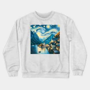 Hallstatt, Austria, in the style of Vincent van Gogh's Starry Night Crewneck Sweatshirt